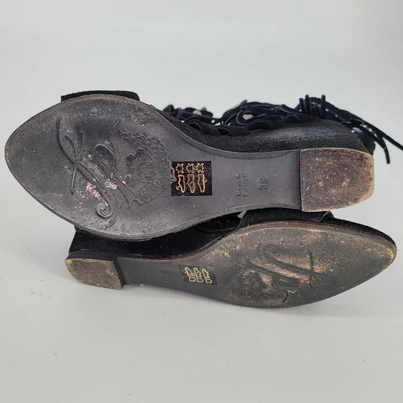 FREE People fringe stud suede wedge heels black shoes 39 US 9 - Picture 11 of 15